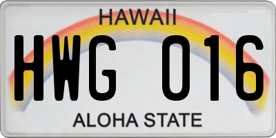 HI license plate HWG016