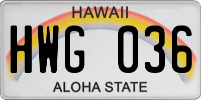 HI license plate HWG036