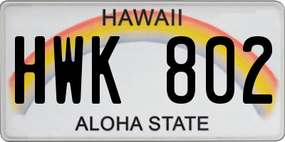 HI license plate HWK802
