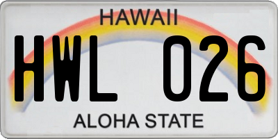 HI license plate HWL026