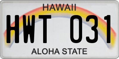 HI license plate HWT031