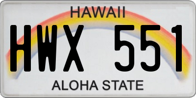 HI license plate HWX551