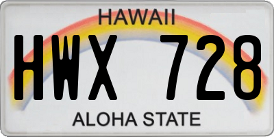 HI license plate HWX728