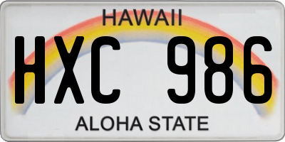 HI license plate HXC986