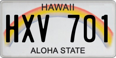 HI license plate HXV701