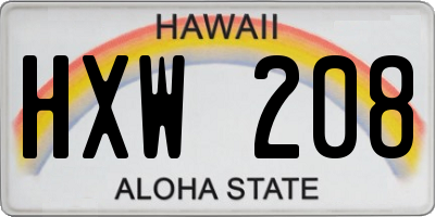HI license plate HXW208