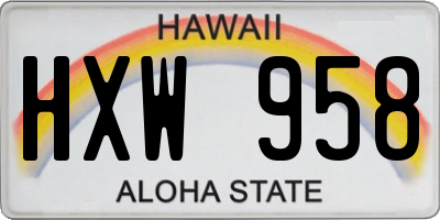 HI license plate HXW958