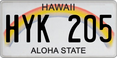 HI license plate HYK205