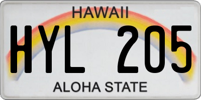 HI license plate HYL205