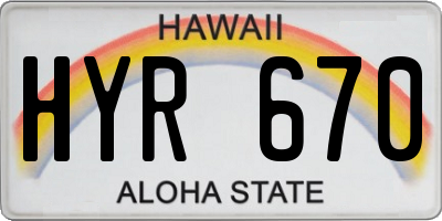HI license plate HYR670
