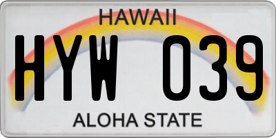 HI license plate HYW039