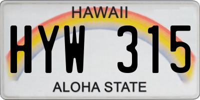 HI license plate HYW315
