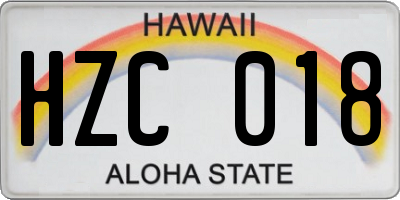 HI license plate HZC018