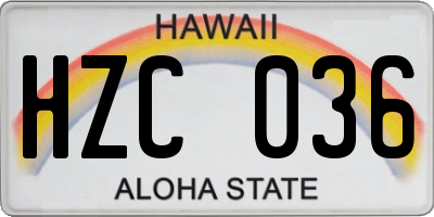 HI license plate HZC036
