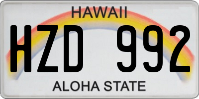 HI license plate HZD992