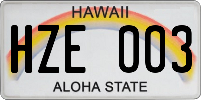 HI license plate HZE003