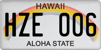 HI license plate HZE006