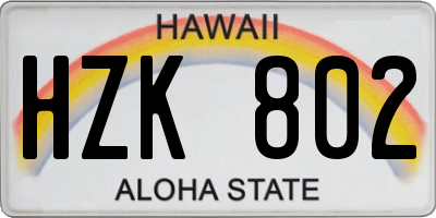 HI license plate HZK802