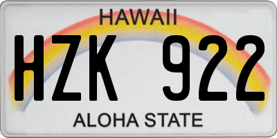 HI license plate HZK922