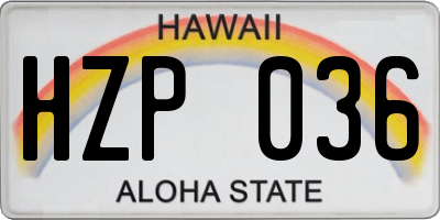 HI license plate HZP036