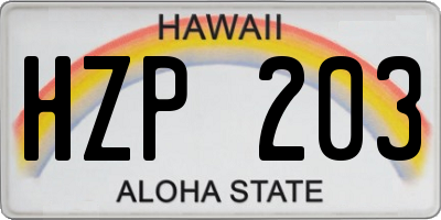 HI license plate HZP203