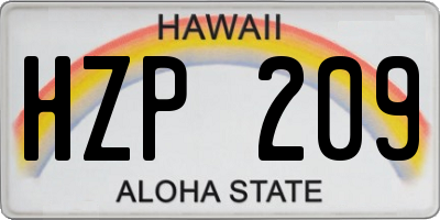 HI license plate HZP209