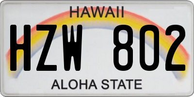 HI license plate HZW802