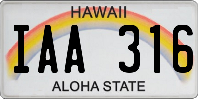 HI license plate IAA316