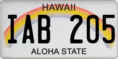 HI license plate IAB205