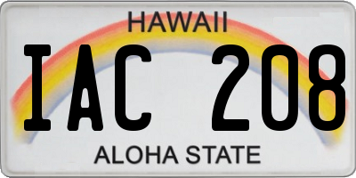 HI license plate IAC208
