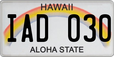 HI license plate IAD030