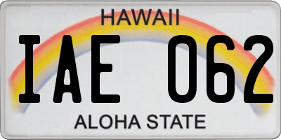 HI license plate IAE062