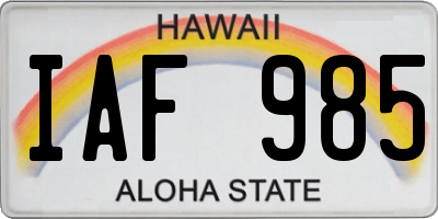 HI license plate IAF985