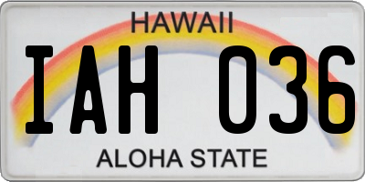 HI license plate IAH036