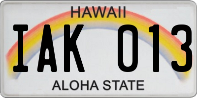 HI license plate IAK013