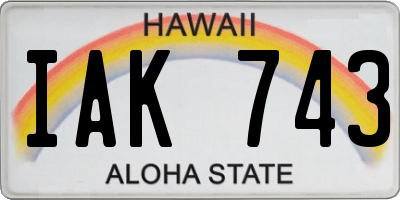 HI license plate IAK743