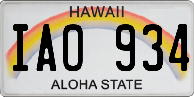 HI license plate IAO934