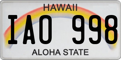 HI license plate IAO998