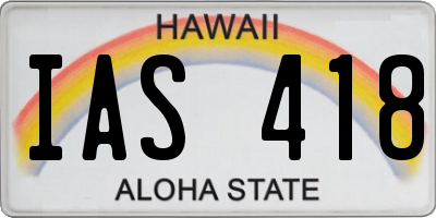 HI license plate IAS418