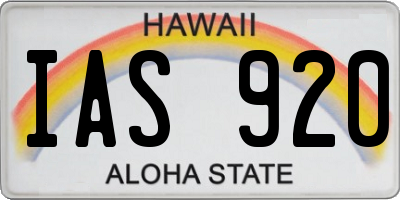 HI license plate IAS920