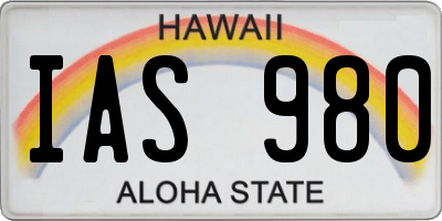 HI license plate IAS980
