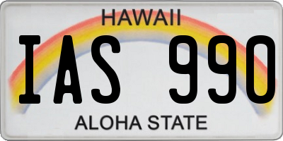 HI license plate IAS990