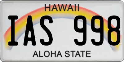HI license plate IAS998
