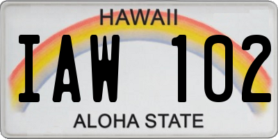 HI license plate IAW102