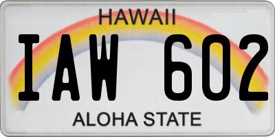 HI license plate IAW602