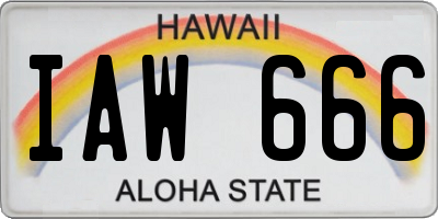 HI license plate IAW666