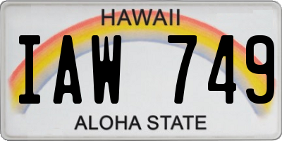 HI license plate IAW749