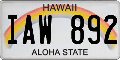 HI license plate IAW892