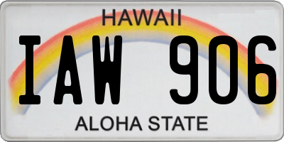 HI license plate IAW906