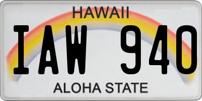 HI license plate IAW940